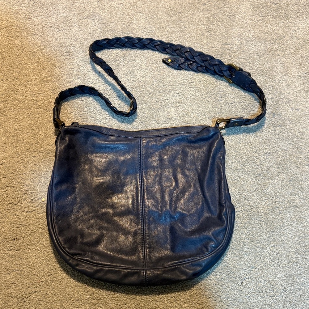 H&M Dark Blue Leather Hobo Bag